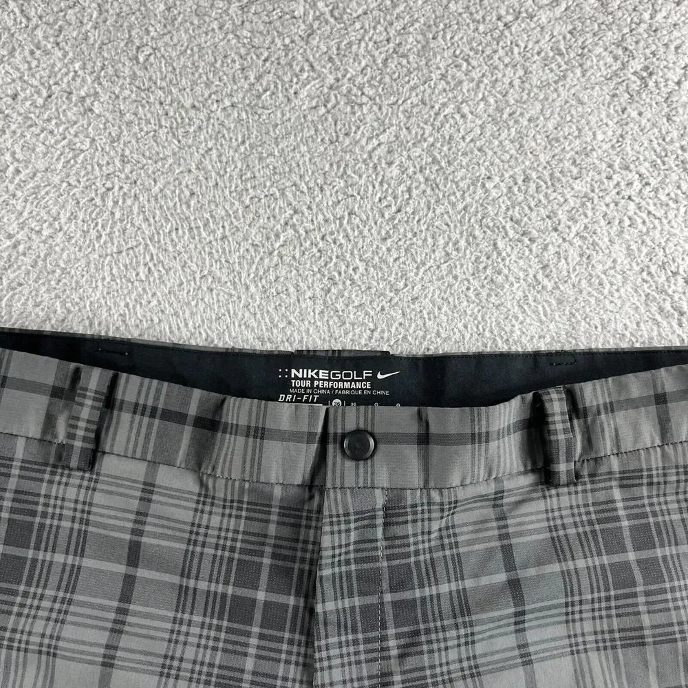 NEW Nike Shorts Mens 36 Gray Black Plaid Golf‎ Dri-Fit Tour Performance Stretch